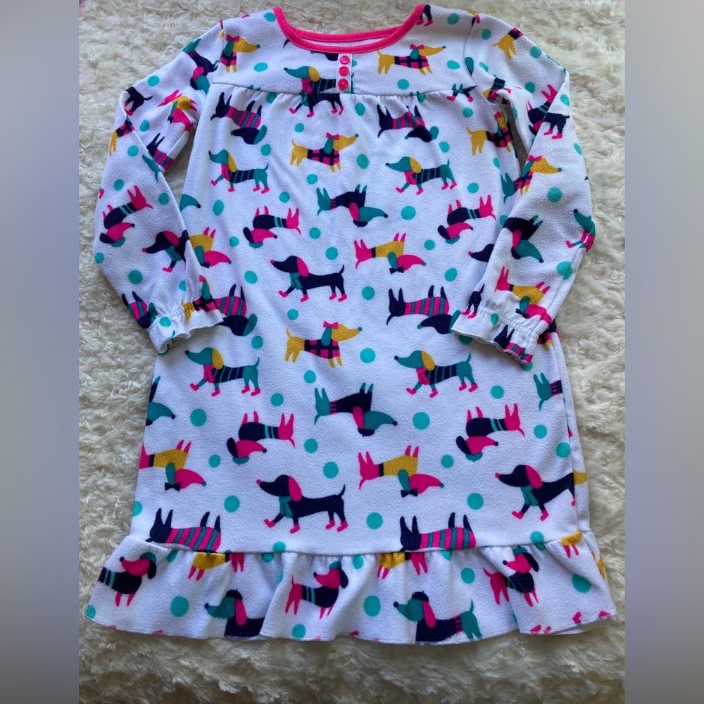 Circo Nightgown, Pajamas, Dogs, White, Pink, Blue, Warm, Soft, Size 6/6X